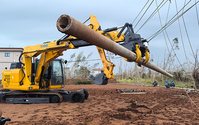 “摩羯”来袭，，，，币游开挖立杆一体机跑赢时间助力抗灾复电抢修